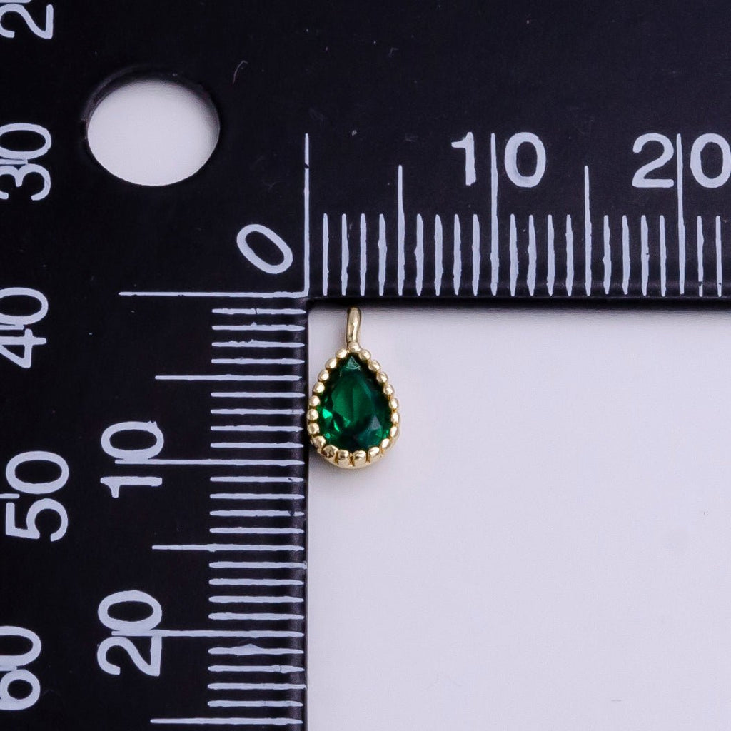 14K Gold plated Green Teardrop CZ Beaded Add-On Charm | AC1463 - DLUXCA