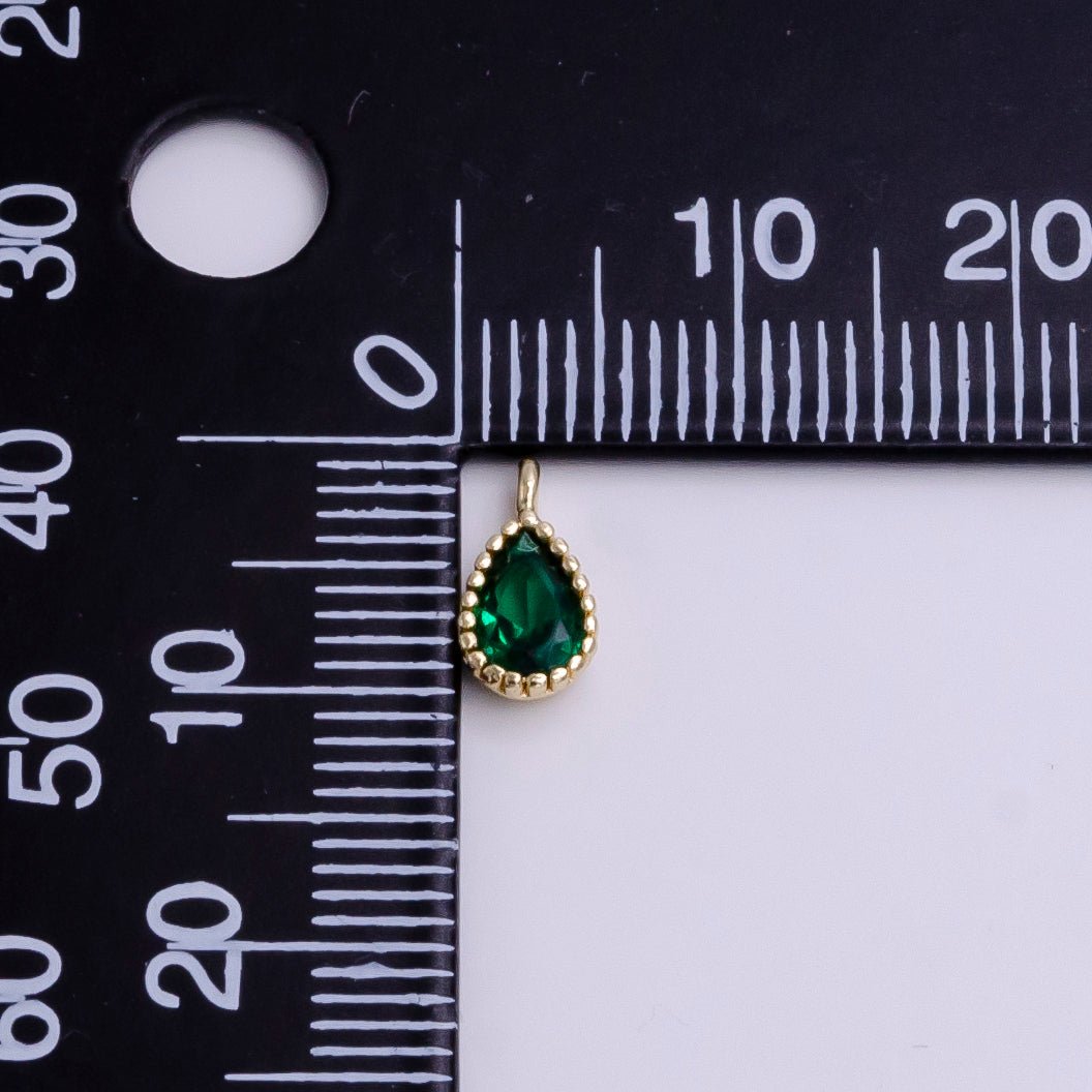 14K Gold plated Green Teardrop CZ Beaded Add-On Charm | AC1463 - DLUXCA