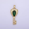 14K Gold plated Green Teardrop CZ Sunburst Heart Key Pendant | AH142 - DLUXCA
