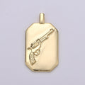 14K Gold plated Gun Charm- Rectangle Medallion Gun Pendant - Dainty Charm - for Necklace Bracelet Earring Component J-032 - DLUXCA