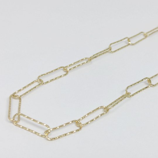 14K Gold plated Hammered Paperclip Chain by Yard, Oval Link Chain Wholesale bulk Roll Chain for Jewelry Making | ROLL-417 Clearance Pricing - DLUXCA