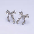 14K Gold plated Hammered Ribbon Stud Earrings in Gold & Silver | Q099 Q100