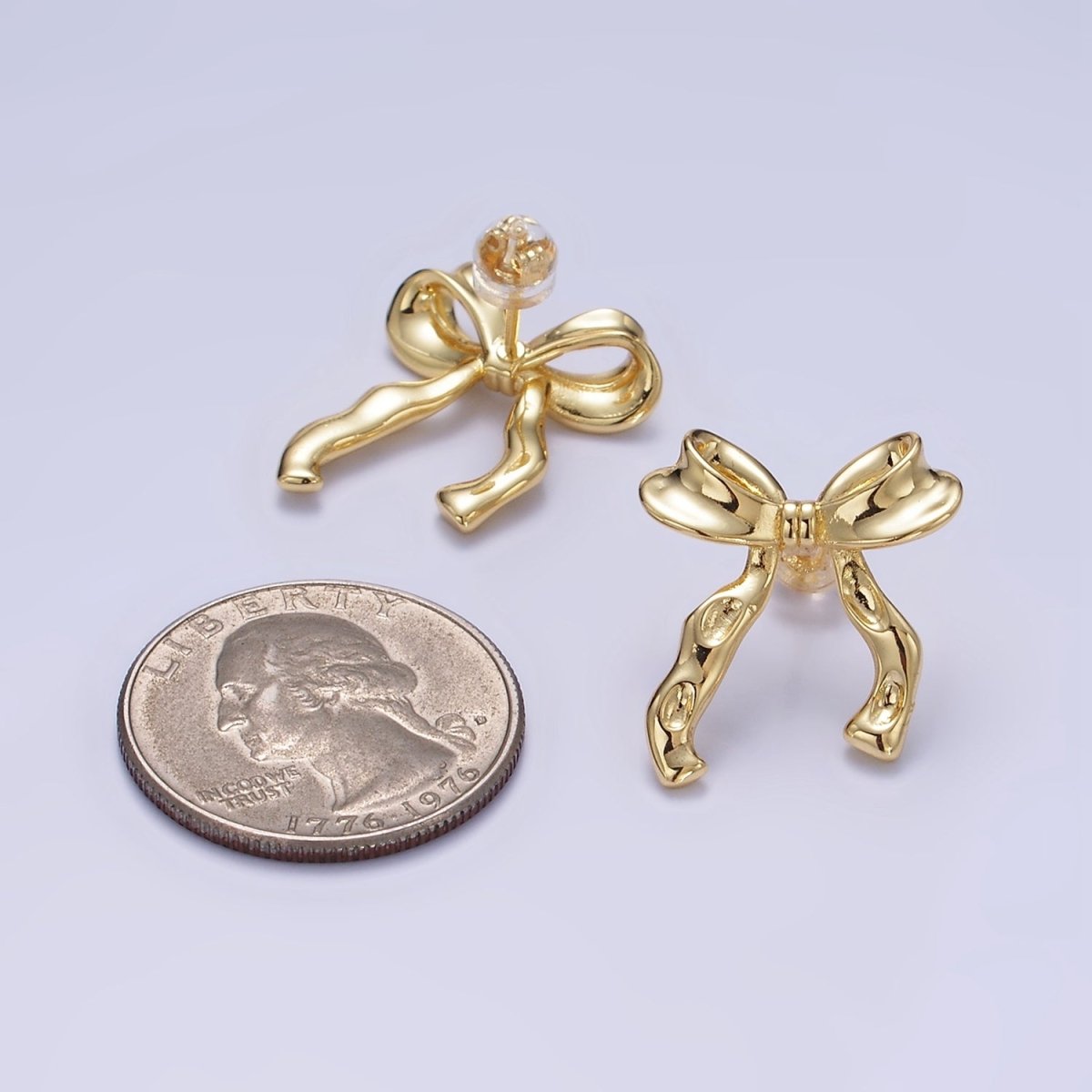 14K Gold plated Hammered Ribbon Stud Earrings in Gold & Silver | Q099 Q100