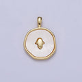 14K Gold plated Hamsa Hand Shell Pearl, Abalone Round Pendant  I-294 I-316