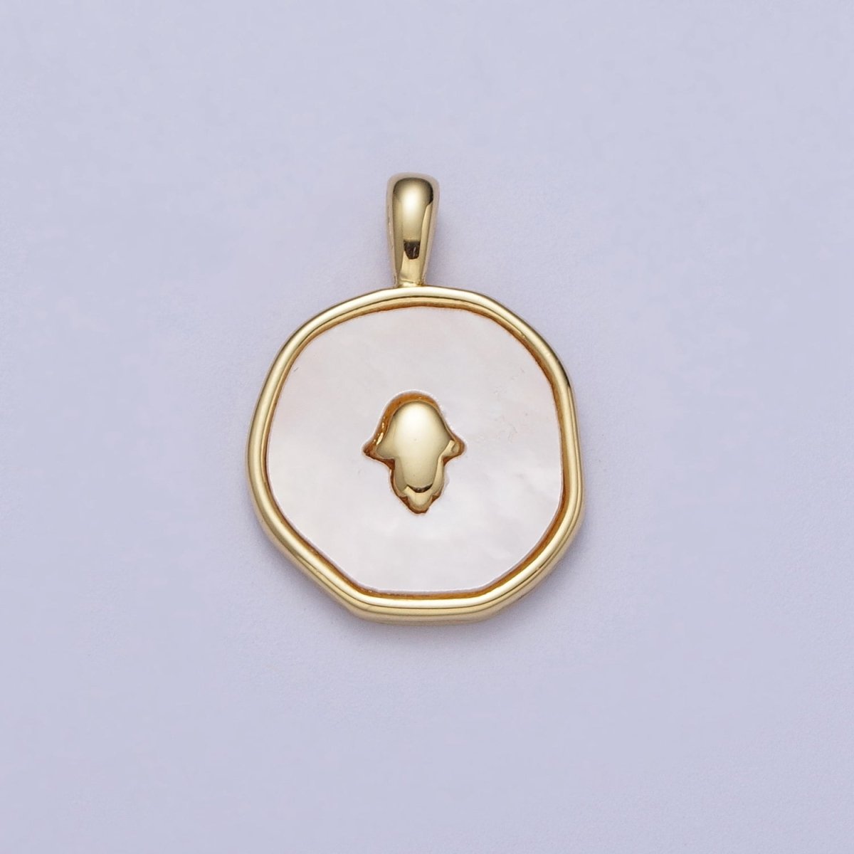 14K Gold plated Hamsa Hand Shell Pearl, Abalone Round Pendant  I-294 I-316
