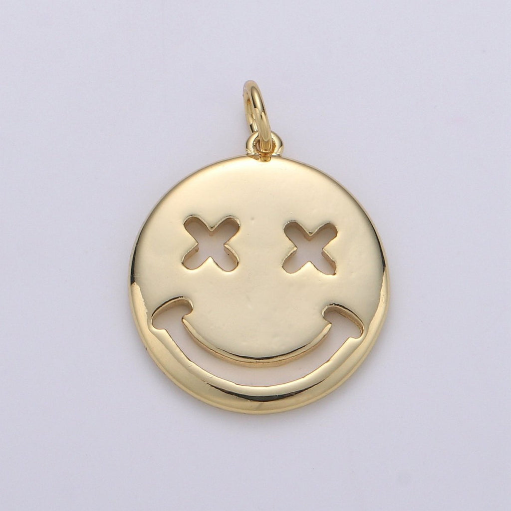 14K Gold plated Happy Face Charm, emoji charm 24x18mm Gold Smile Charm Pendant Silver Smiley face charms Necklace Earring Bracelet Supply D-126 D-127 - DLUXCA
