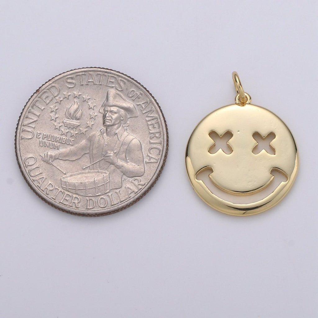 14K Gold plated Happy Face Charm, emoji charm 24x18mm Gold Smile Charm Pendant Silver Smiley face charms Necklace Earring Bracelet Supply D-126 D-127 - DLUXCA