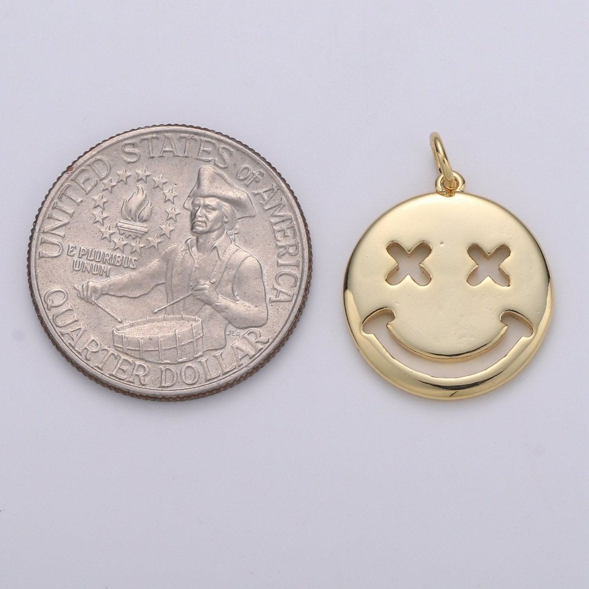 14K Gold plated Happy Face Charm, emoji charm 24x18mm Gold Smile Charm Pendant Silver Smiley face charms Necklace Earring Bracelet Supply D-126 D-127 - DLUXCA