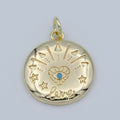 14k Gold plated Heart Charm - Love Amulet medallion - Coin Disc charm - Blue Evil Eye pendant for Necklace Bracelet Earring Charm M-358 - DLUXCA