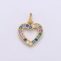 14k Gold plated Heart Charm Micro Pave Love Charm, Rainbow Cubic Charms, CZ Gold Colorful Charm, Dainty Minimalist Jewelry SupplyC-556 - DLUXCA