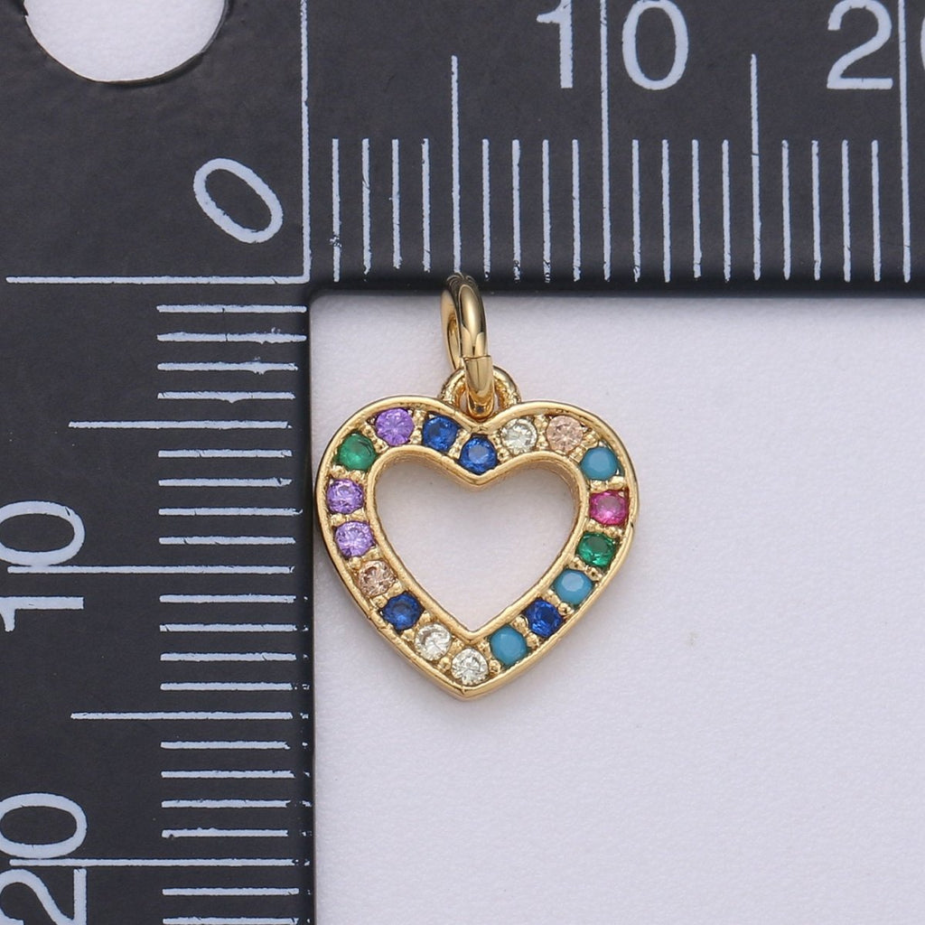 14k Gold plated Heart Charm Micro Pave Love Charm, Rainbow Cubic Charms, CZ Gold Colorful Charm, Dainty Minimalist Jewelry SupplyC-556 - DLUXCA