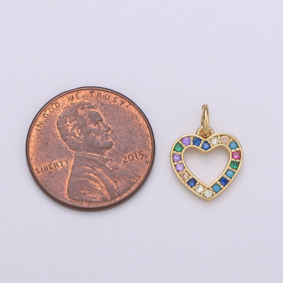 14k Gold plated Heart Charm Micro Pave Love Charm, Rainbow Cubic Charms, CZ Gold Colorful Charm, Dainty Minimalist Jewelry SupplyC-556 - DLUXCA