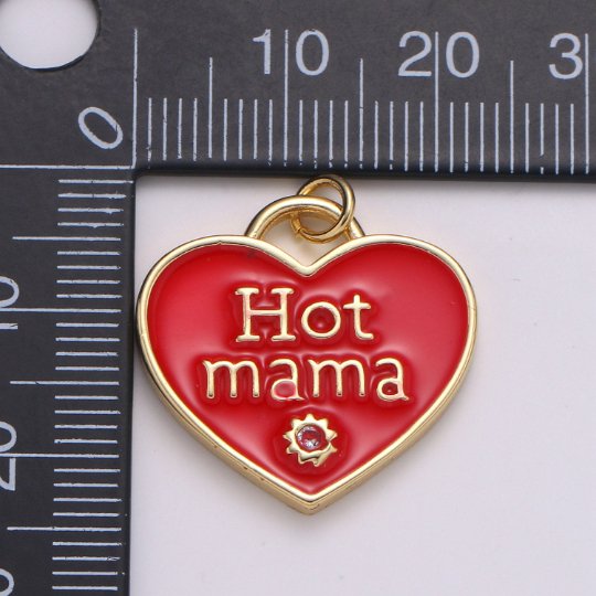 14K Gold plated Heart Charm Multi Color Enamel Cz Charm Hot Mama Pendant For Jewelry Supply Wholesale Gift idea for Mother Day Gift E-167 - E-173