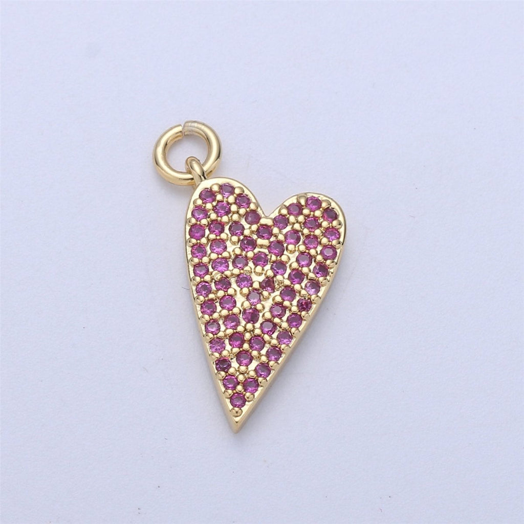14k Gold plated Heart Charm,CZ Micro Pave Heart Pendant, Pink Cubic Heart Charm for Necklace Earring Bracelet Component I-567 - DLUXCA