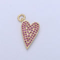 14k Gold plated Heart Charm,CZ Micro Pave Heart Pendant, Pink Cubic Heart Charm for Necklace Earring Bracelet Component I-567 - DLUXCA