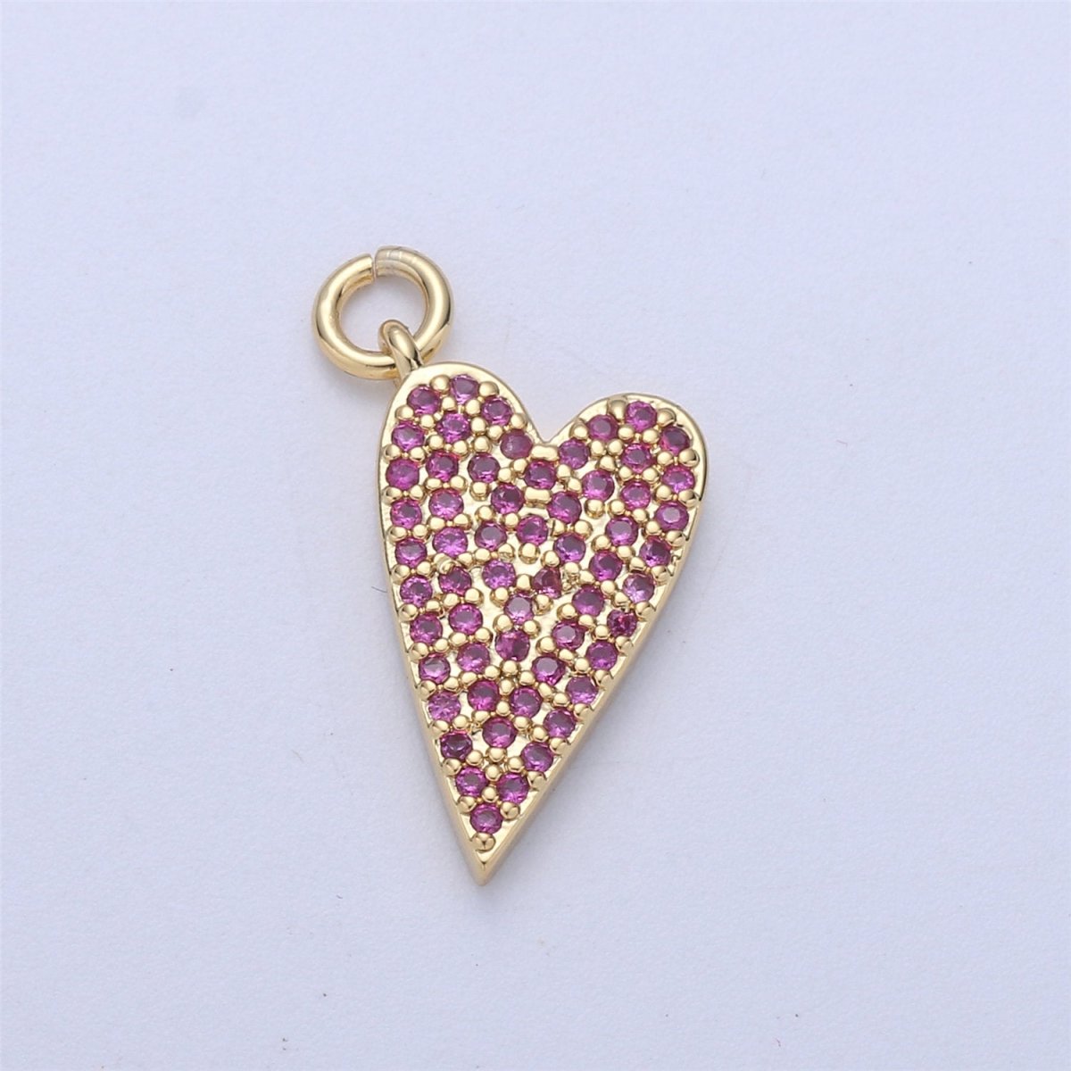 14k Gold plated Heart Charm,CZ Micro Pave Heart Pendant, Pink Cubic Heart Charm for Necklace Earring Bracelet Component I-567 - DLUXCA