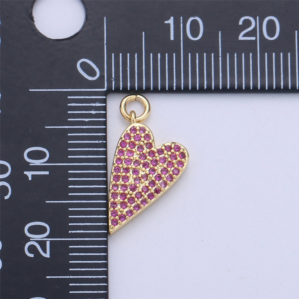 14k Gold plated Heart Charm,CZ Micro Pave Heart Pendant, Pink Cubic Heart Charm for Necklace Earring Bracelet Component I-567 - DLUXCA