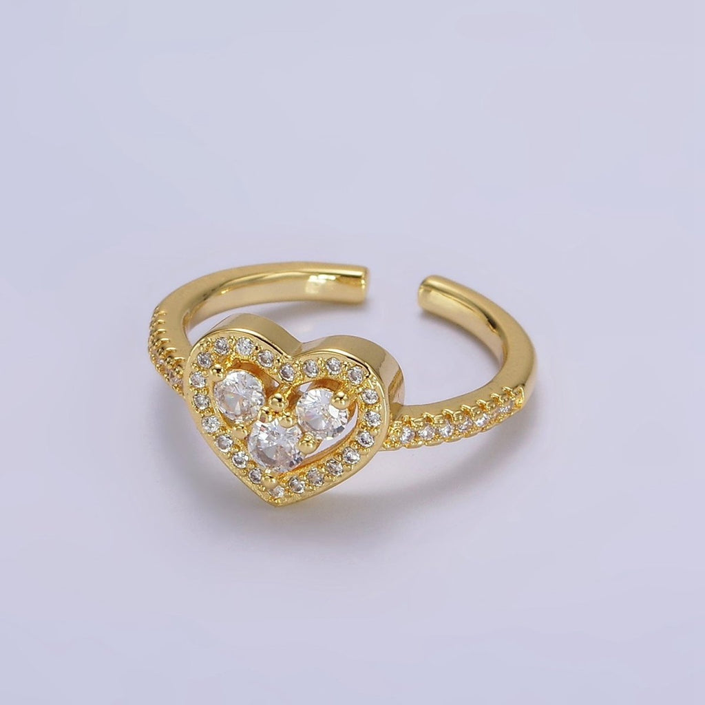 14K Gold plated Heart Clear, Green, Fuchsia, Purple Micro Paved CZ Ring | O-575 ~ O-578