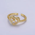 14K Gold plated Heart Clear, Green, Fuchsia, Purple Micro Paved CZ Ring | O-575 ~ O-578