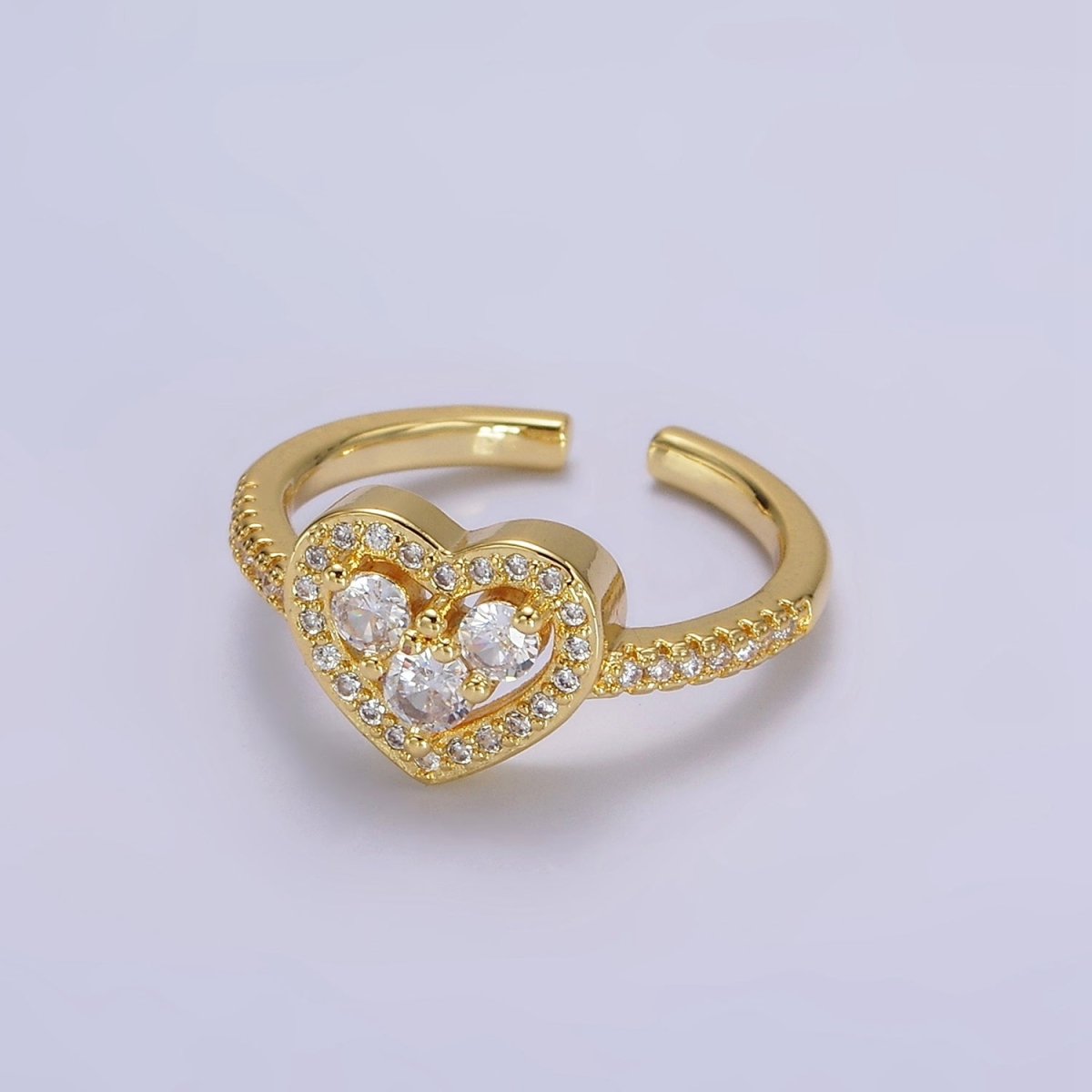 14K Gold plated Heart Clear, Green, Fuchsia, Purple Micro Paved CZ Ring | O-575 ~ O-578