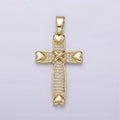 14K Gold plated Heart Clear Micro Paved CZ Tied Religious Cross Pendant | N1280 - DLUXCA