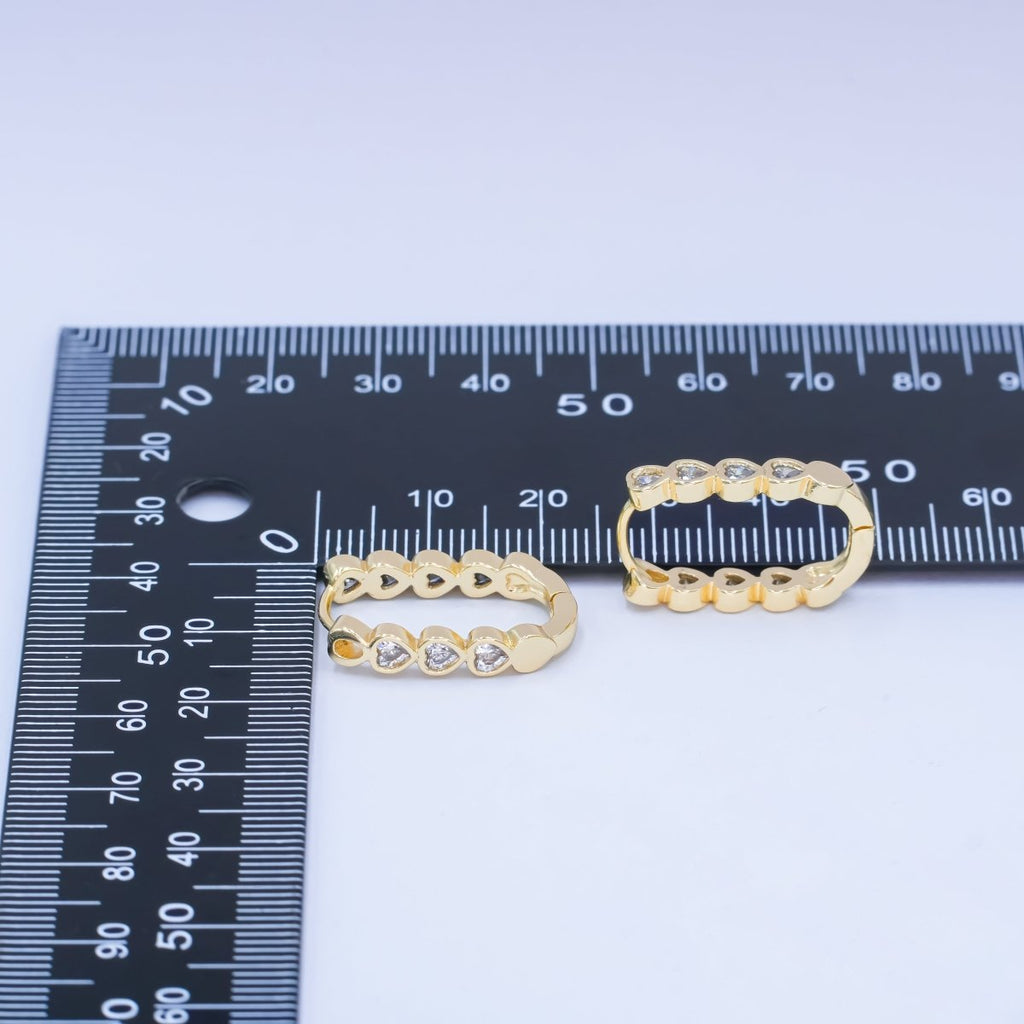 14K Gold plated Heart CZ Bezel Oblong U - Shaped Hoop Earrings | AB991 - DLUXCA