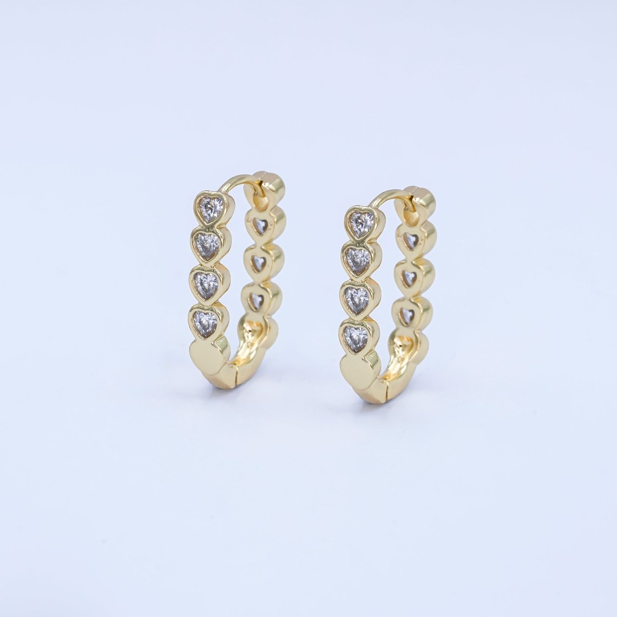 14K Gold plated Heart CZ Bezel Oblong U - Shaped Hoop Earrings | AB991 - DLUXCA