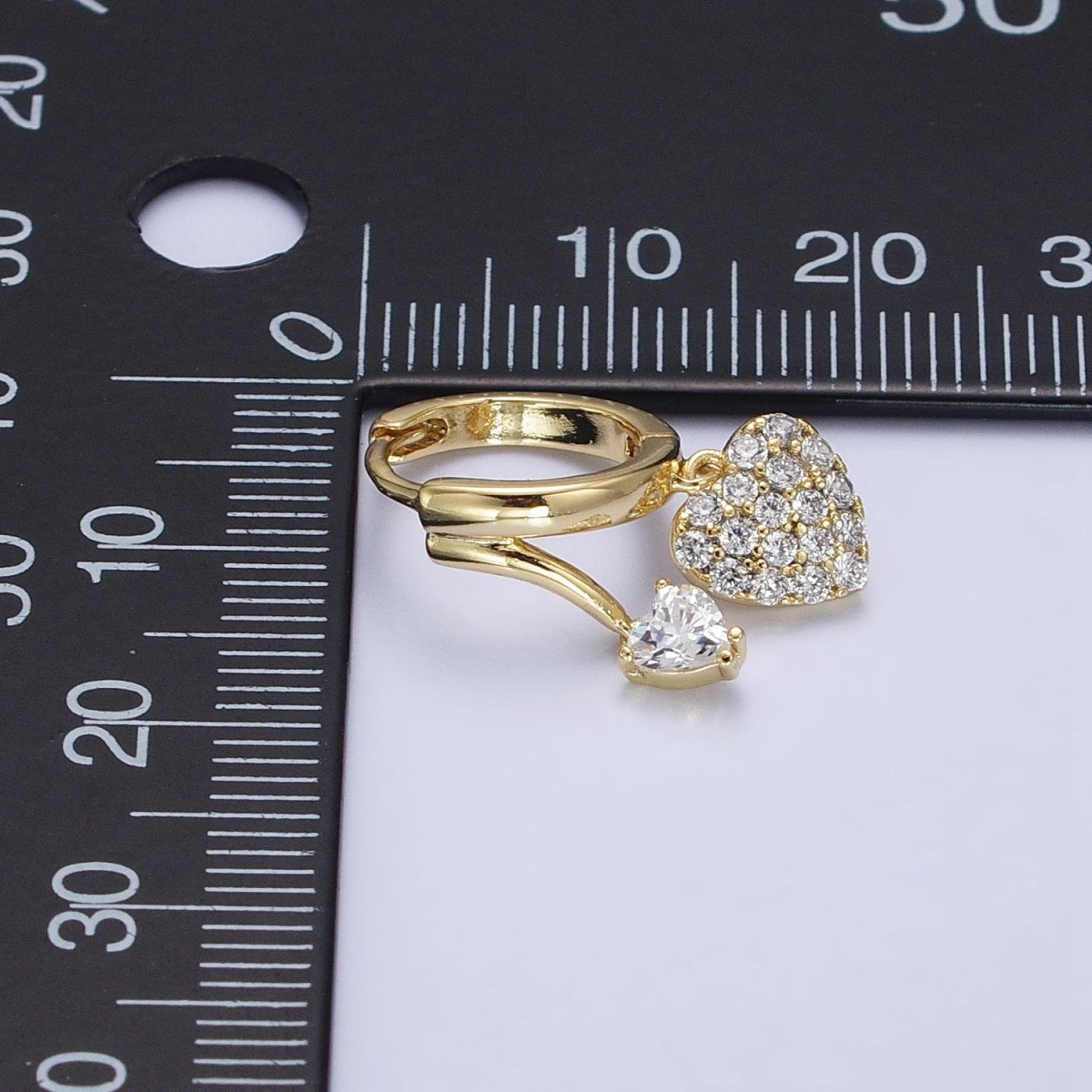 14K Gold plated Heart CZ Micro Paved Double Band Claw Huggie Earrings | AD1444 - DLUXCA