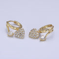 14K Gold plated Heart CZ Micro Paved Double Band Claw Huggie Earrings | AD1444 - DLUXCA