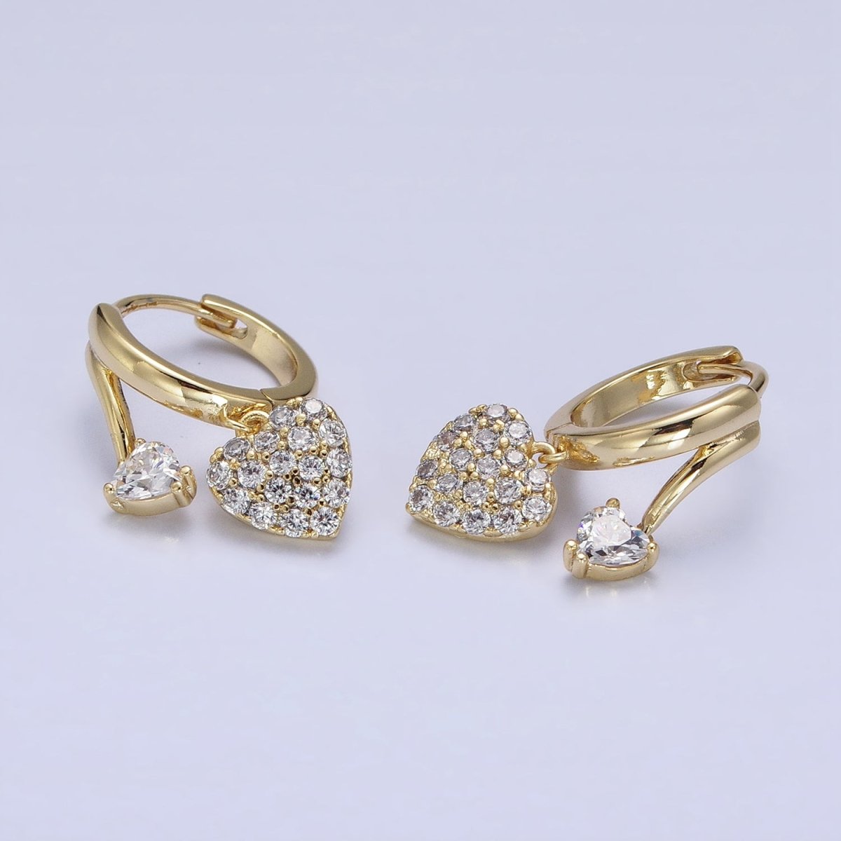 14K Gold plated Heart CZ Micro Paved Double Band Claw Huggie Earrings | AD1444 - DLUXCA