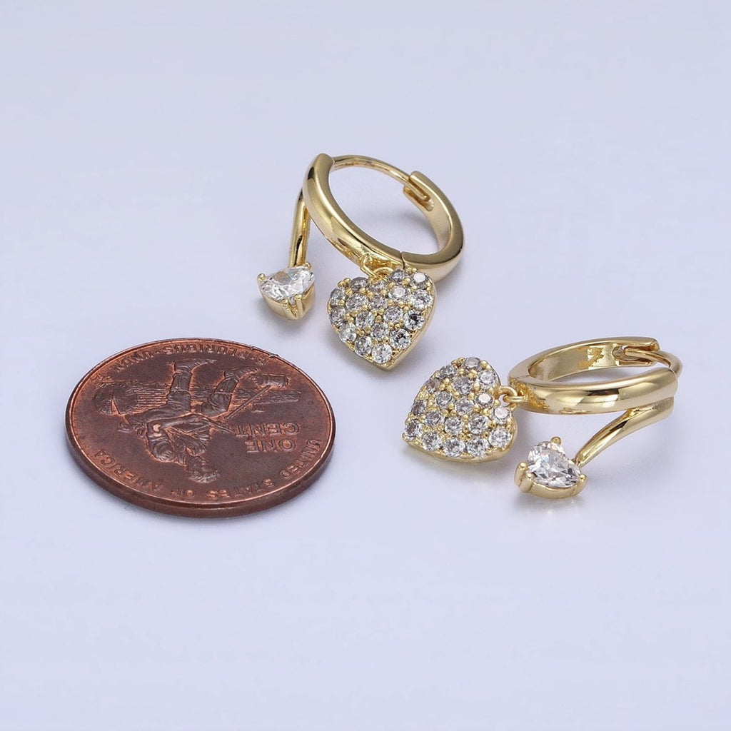 14K Gold plated Heart CZ Micro Paved Double Band Claw Huggie Earrings | AD1444 - DLUXCA