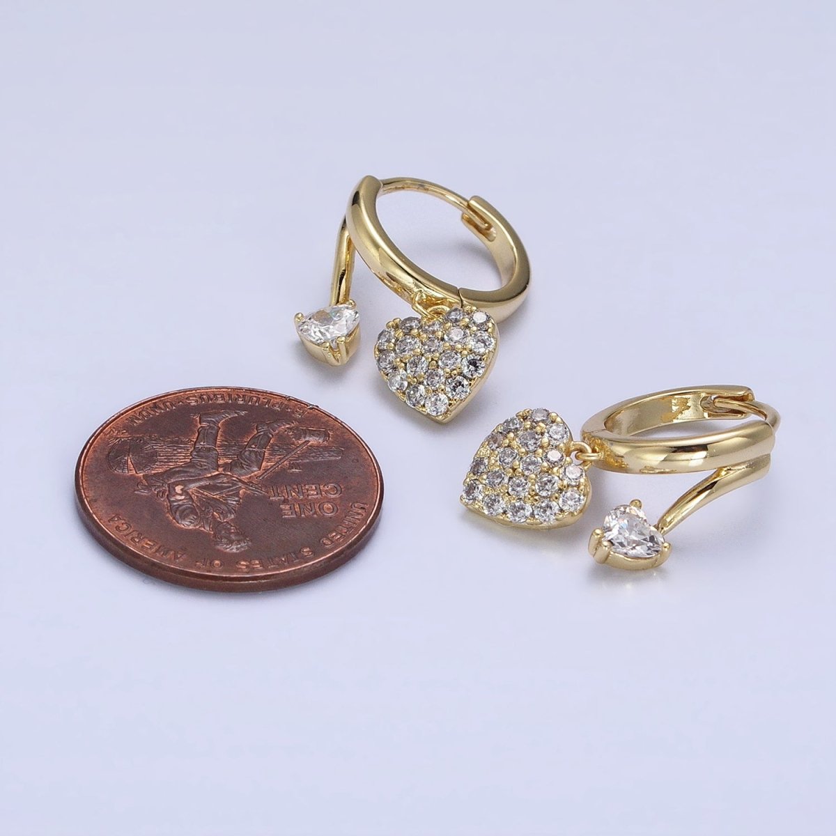 14K Gold plated Heart CZ Micro Paved Double Band Claw Huggie Earrings | AD1444 - DLUXCA