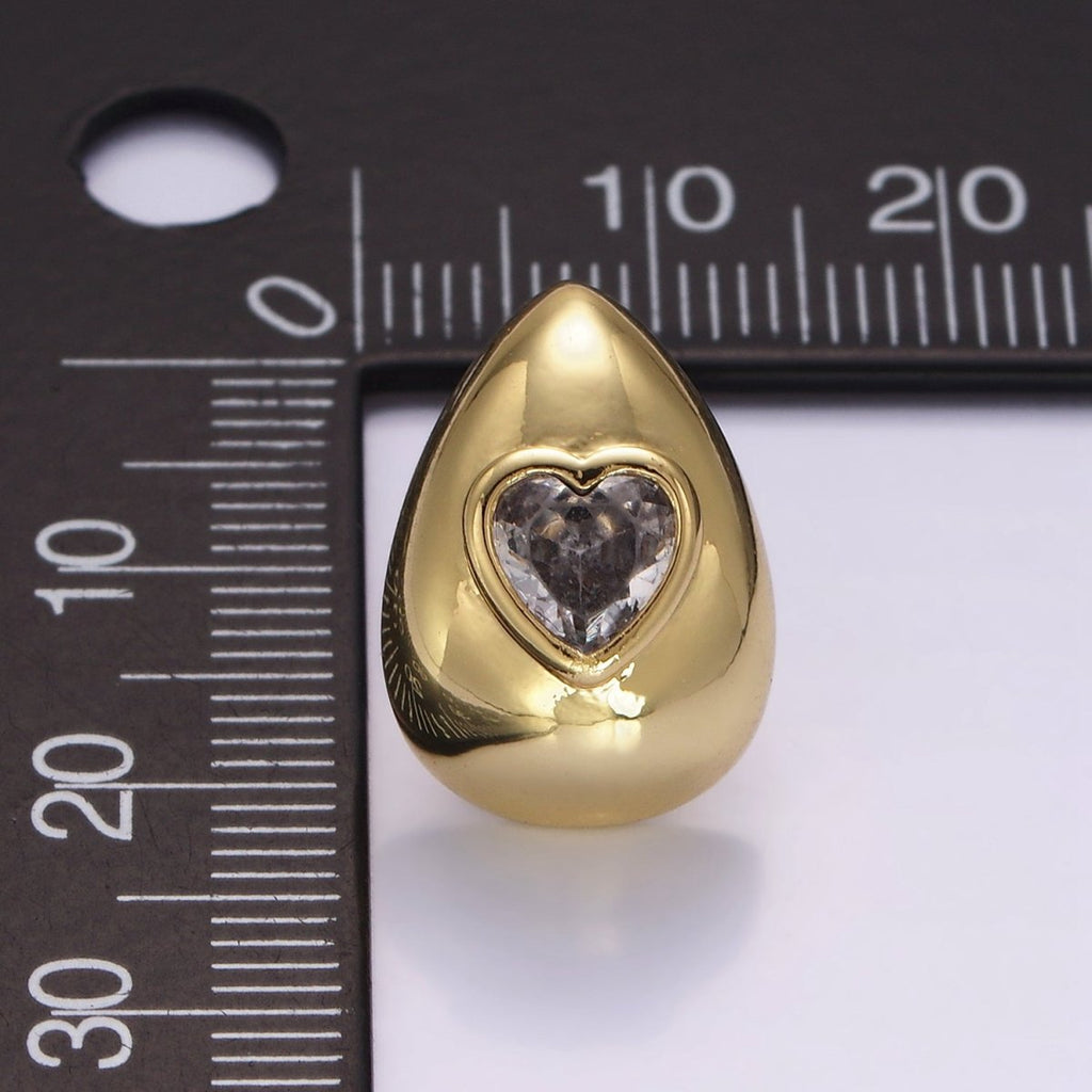 14K Gold plated Heart CZ Teardrop Dome Stud Earrings | P514 - DLUXCA