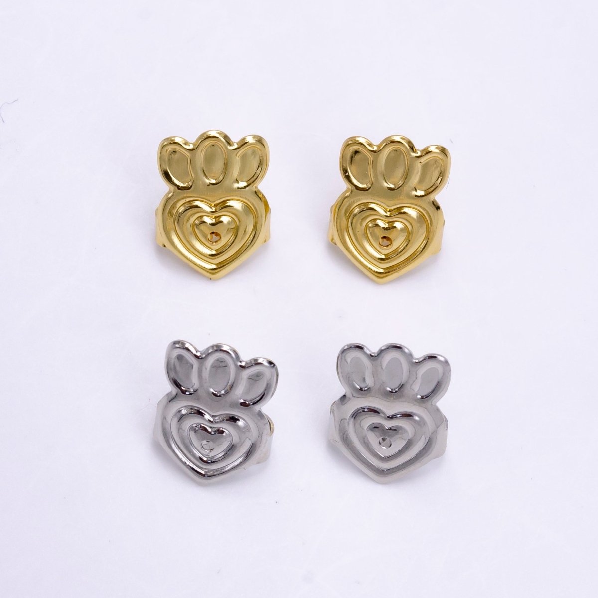 14K Gold plated Heart Flower Lined Earrings Back Lifter Stabilizer Supply in Gold & Silver | Z-910 Z-911 - DLUXCA