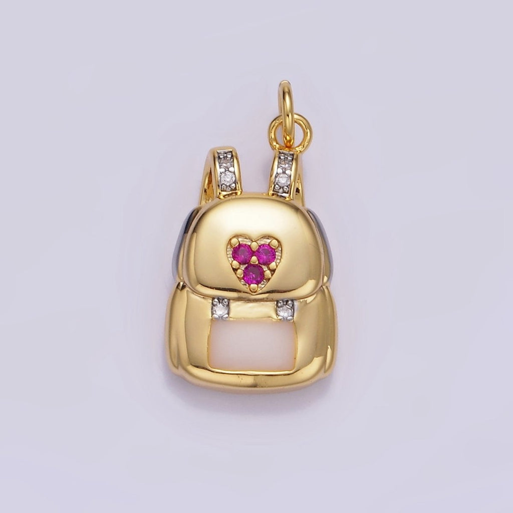 14K Gold plated Heart Fuchsia Micro Paved CZ Bag Back Charm | W524 - DLUXCA
