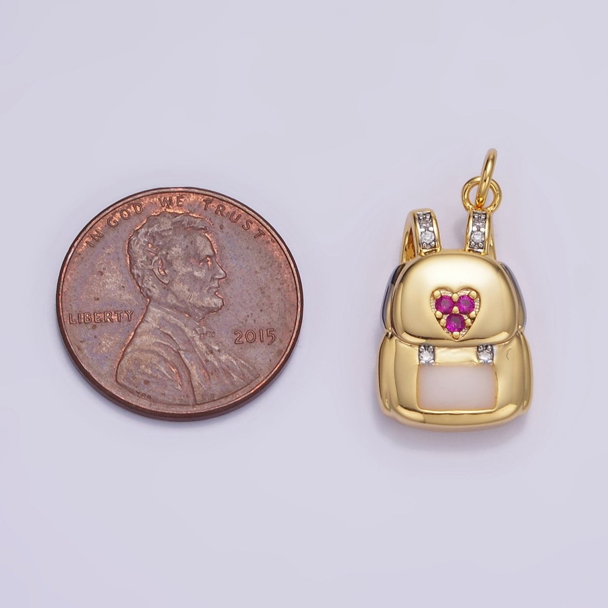 14K Gold plated Heart Fuchsia Micro Paved CZ Bag Back Charm | W524 - DLUXCA