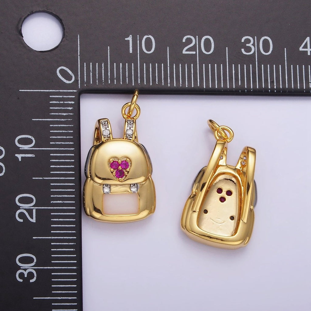 14K Gold plated Heart Fuchsia Micro Paved CZ Bag Back Charm | W524 - DLUXCA