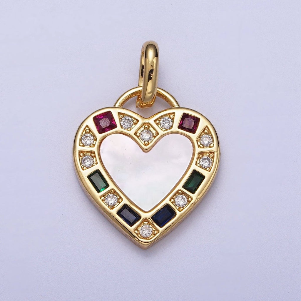 14K Gold plated Heart Love Multicolor CZ Shell Pearl Pendant I-580 - DLUXCA