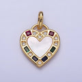 14K Gold plated Heart Love Multicolor CZ Shell Pearl Pendant I-580 - DLUXCA