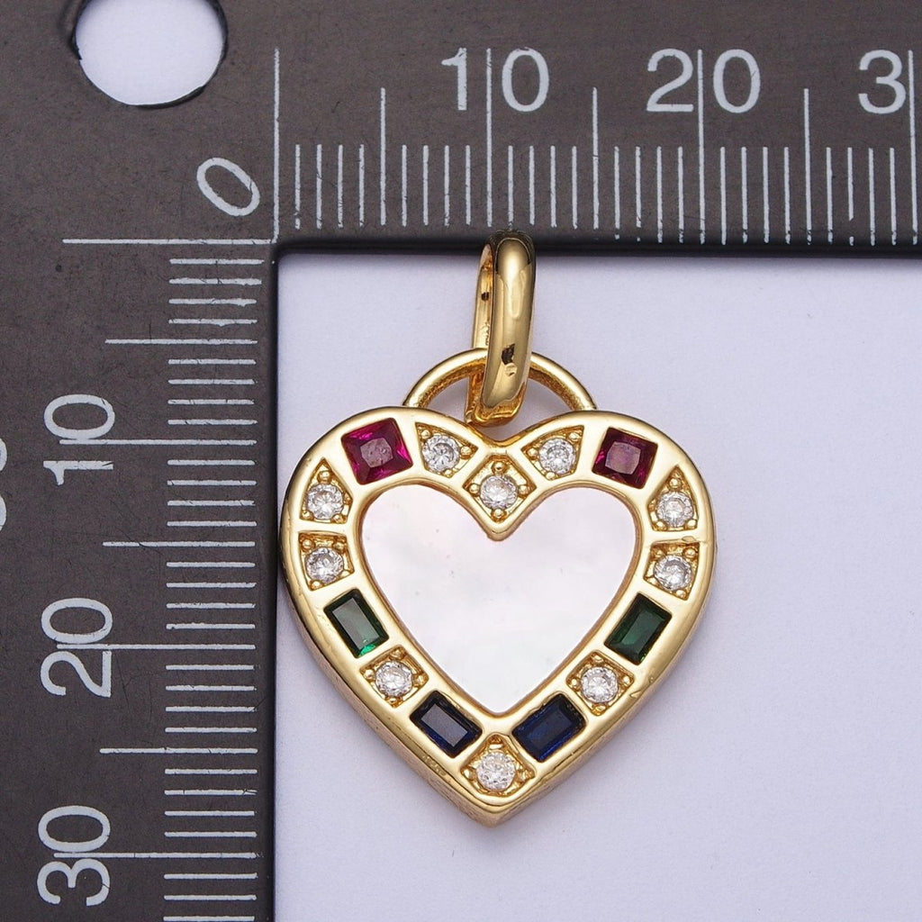 14K Gold plated Heart Love Multicolor CZ Shell Pearl Pendant I-580 - DLUXCA
