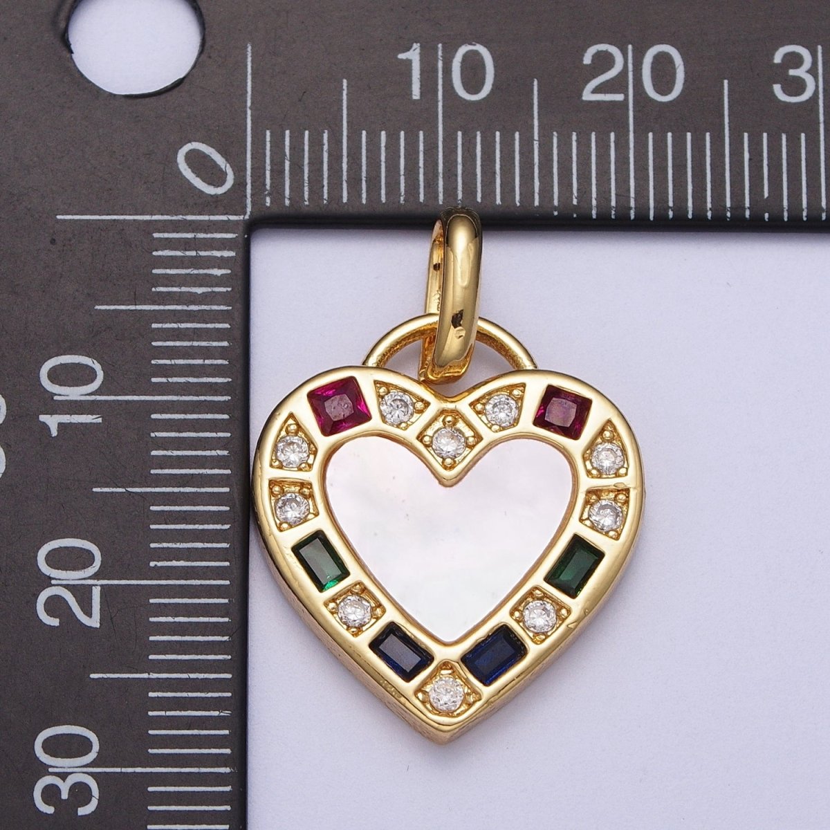 14K Gold plated Heart Love Multicolor CZ Shell Pearl Pendant I-580 - DLUXCA