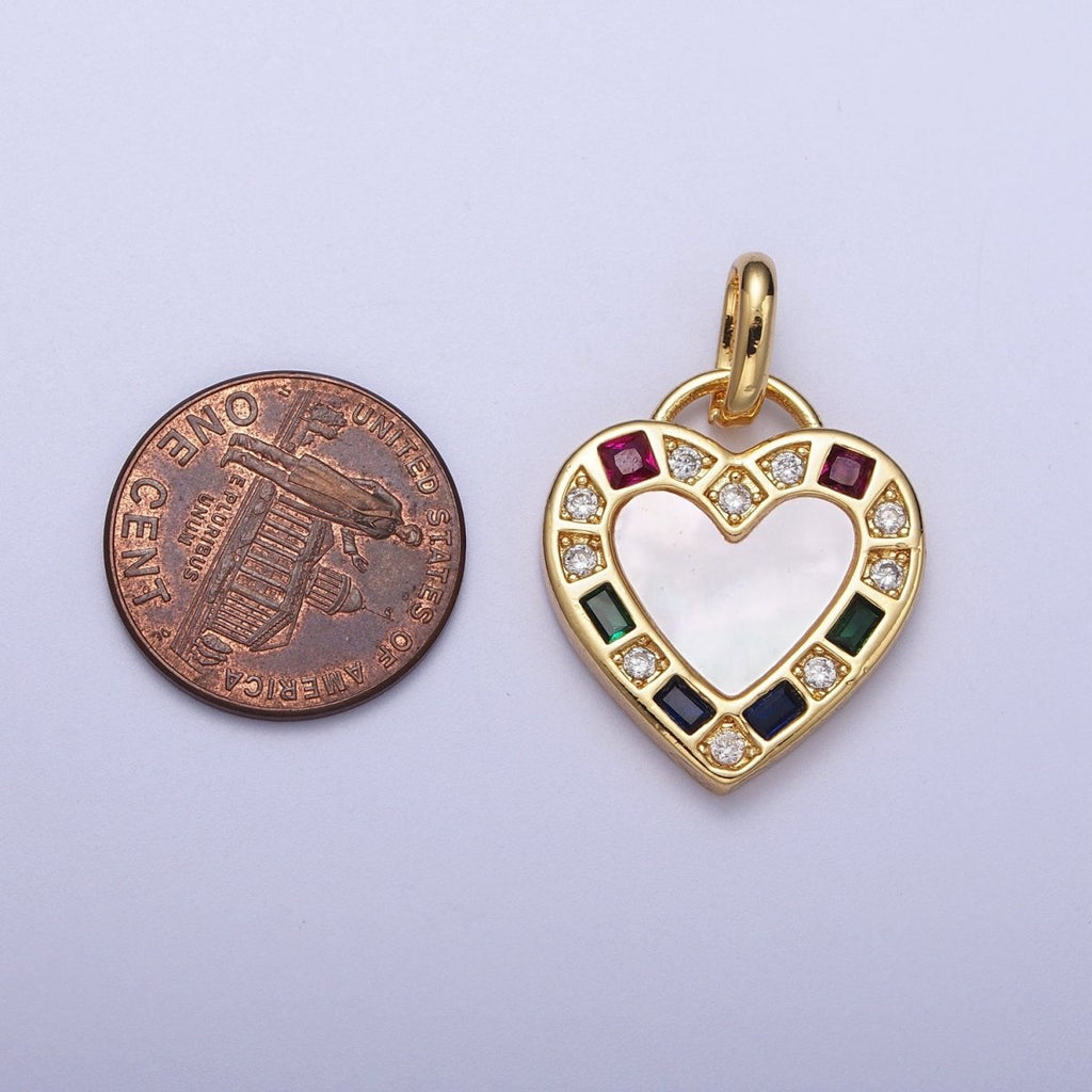 14K Gold plated Heart Love Multicolor CZ Shell Pearl Pendant I-580 - DLUXCA