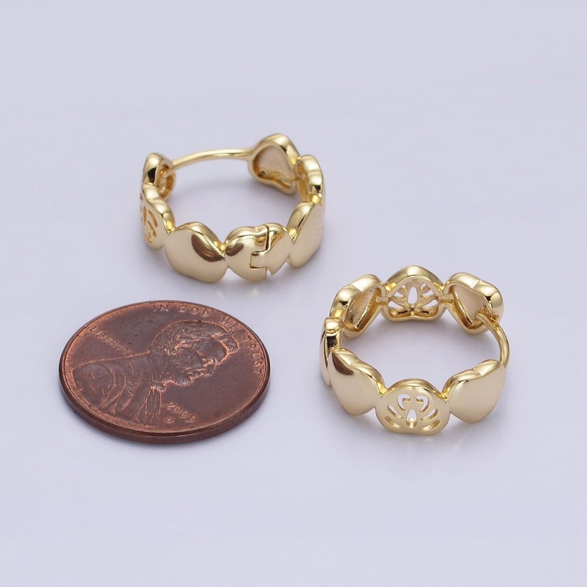 14K Gold plated Heart Monstera Palm Leaf 18mm Huggie Earrings | AB1529 - DLUXCA