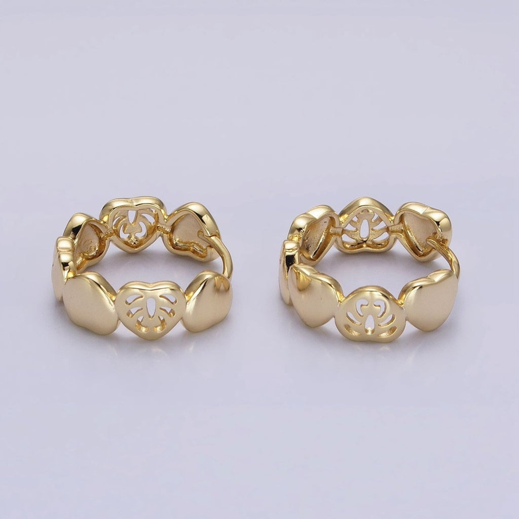 14K Gold plated Heart Monstera Palm Leaf 18mm Huggie Earrings | AB1529 - DLUXCA