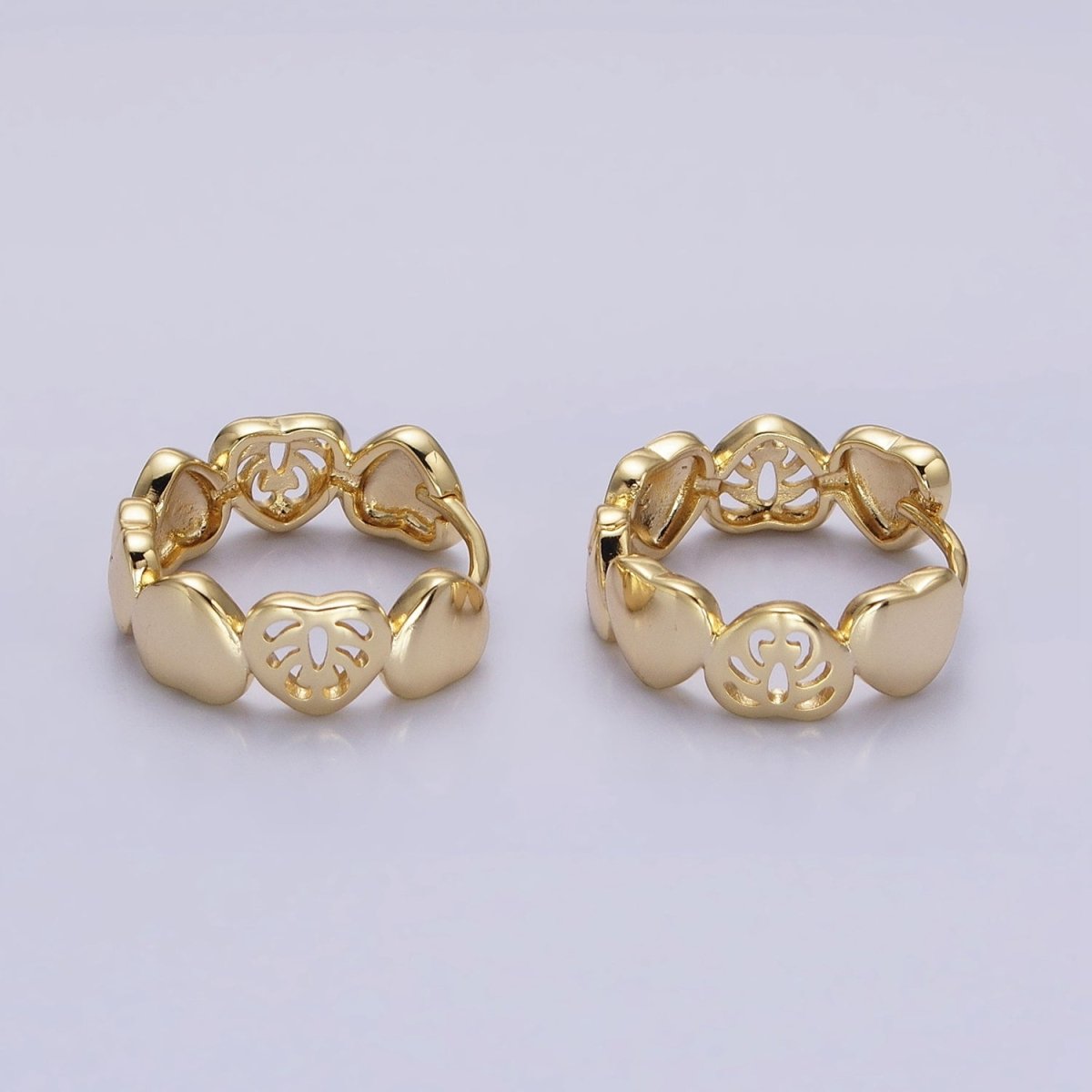 14K Gold plated Heart Monstera Palm Leaf 18mm Huggie Earrings | AB1529 - DLUXCA