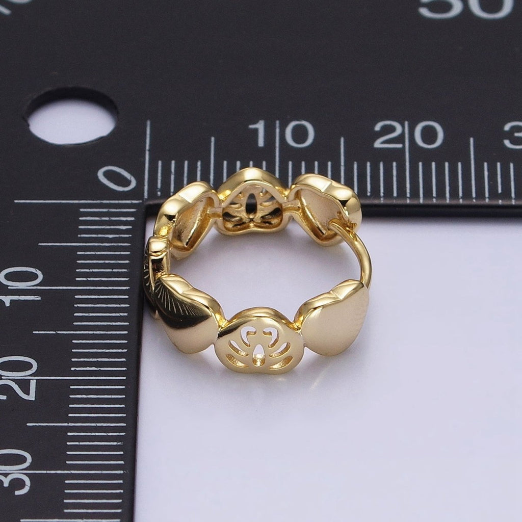 14K Gold plated Heart Monstera Palm Leaf 18mm Huggie Earrings | AB1529 - DLUXCA