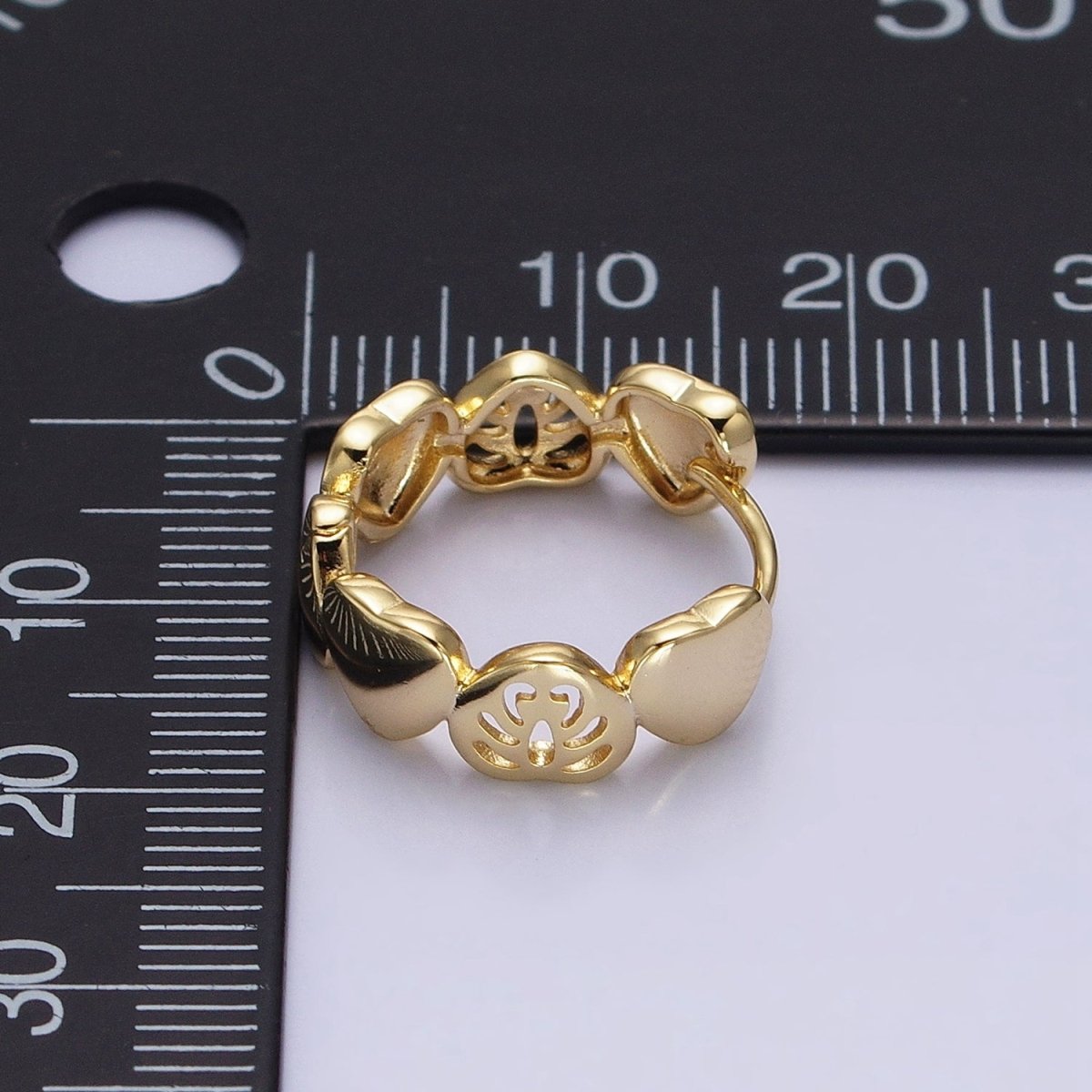 14K Gold plated Heart Monstera Palm Leaf 18mm Huggie Earrings | AB1529 - DLUXCA