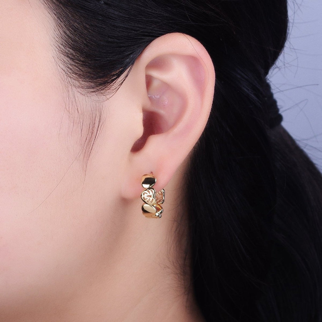 14K Gold plated Heart Monstera Palm Leaf 18mm Huggie Earrings | AB1529 - DLUXCA