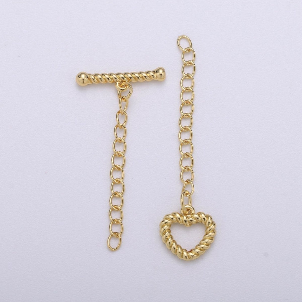 14k Gold plated heart shape clasp toggle, Twisted Gold clasp, gold heart clasp toggle, heart toggle for Necklace Bracelet Component K-896 - DLUXCA