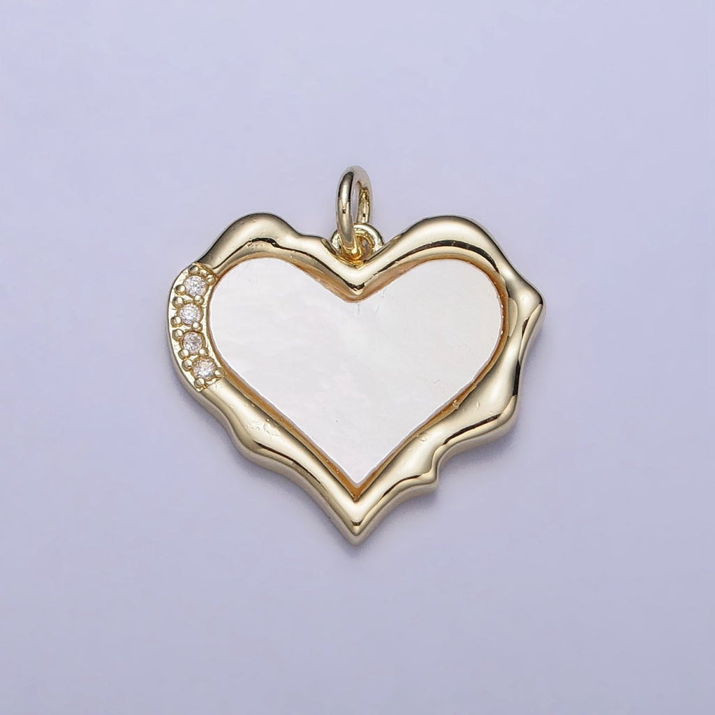 14K Gold plated Heart Shell Pearl Micro Paved CZ Abstract Molten Charm | AC1048 - DLUXCA